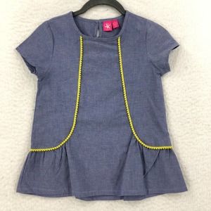 J. Khaki Girls Toddler M Blue Yellow Peplum Dress Short Sleeve Crew Neck Keyhole